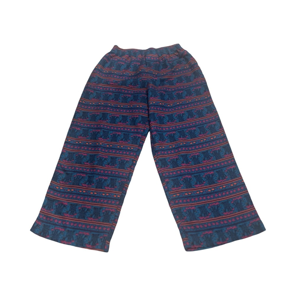 LL‎ Bean Kids S 8 Fleece Lounge Pants Teal Pink Mushroom Print Wide Leg Gorpcore